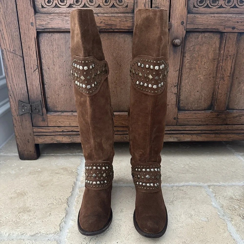 Five Worlds Cordani Sanchez Boots Women's Size 6.5B Suede Leather‎ Above Knee